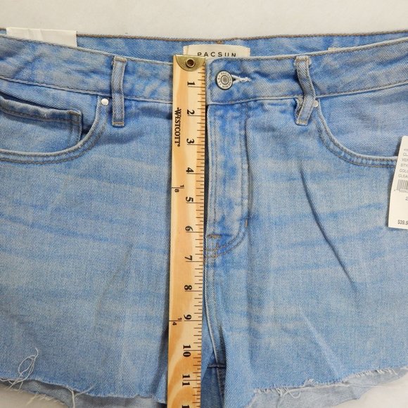 PacSun Womens High Rise Cut Off Short Shorts Button Fly Denim Blue  Size 28 - Picture 9 of 11